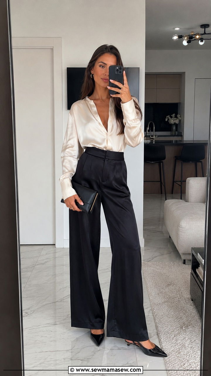 Black wide leg pants with heels outfit - 25 Wide leg pants outfit ideas with heels