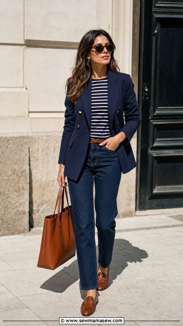 Blazer And Breton Top Jeans Combo - 25 Spring 10 piece capsule wardrobe