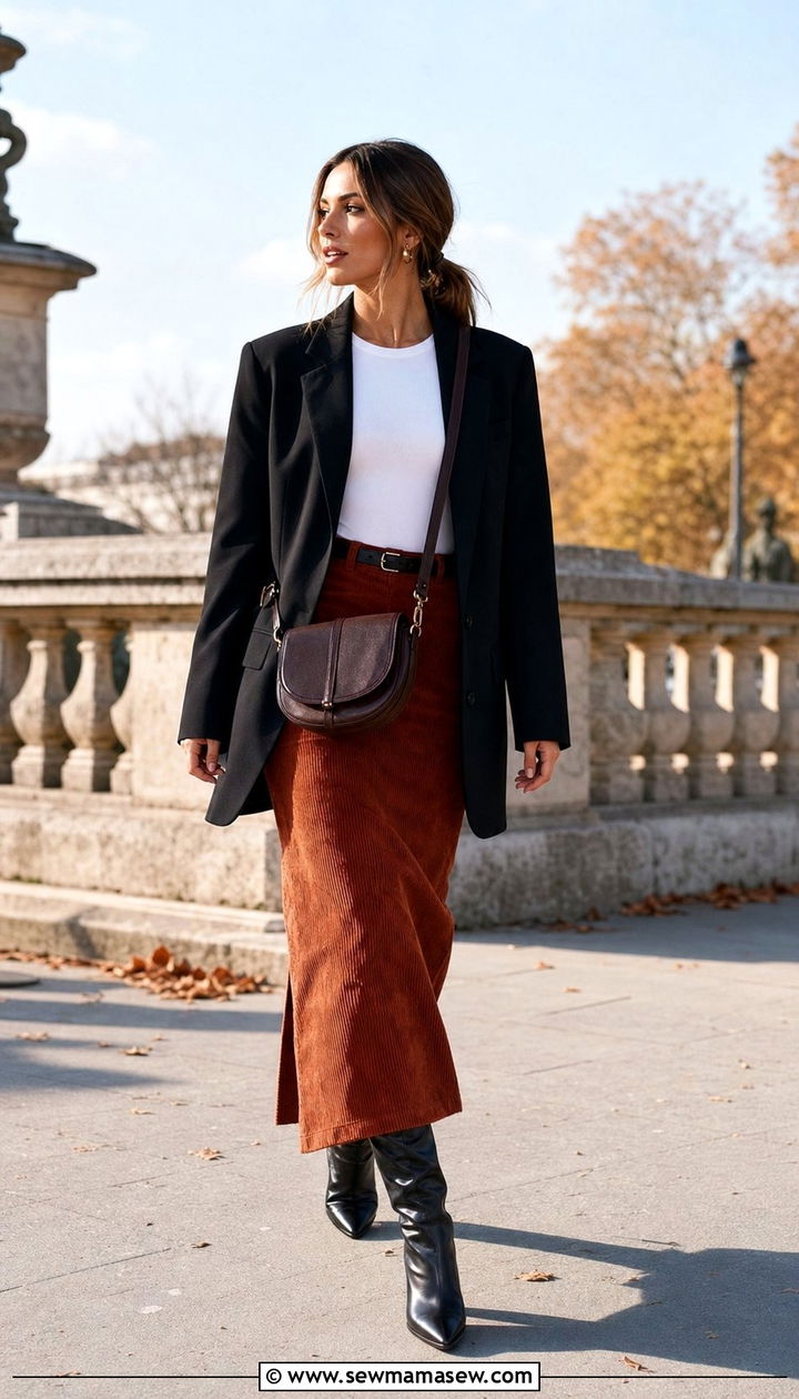 Blazer And Corduroy Maxi Skirt Outfit - 25 Sporty chic outfit ideas equestrian