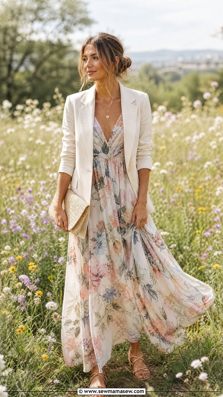 Blazer And Floral Maxi Dress - 25 How to style a blazer in spring