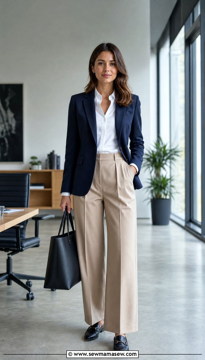 Blazer And Wide Leg Trousers Work Outfit - 25 Spring 10 piece capsule wardrobe