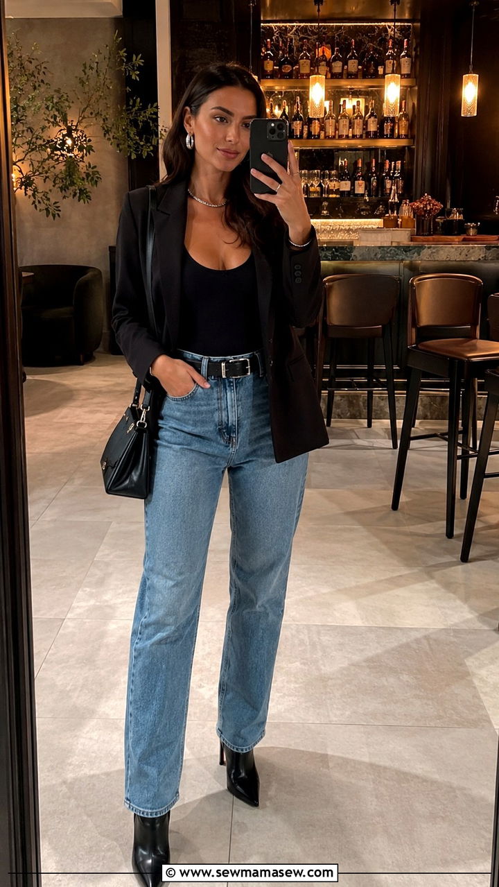 Blazer Bodysuit and Jeans Outfit - 30 classy blazer outfits