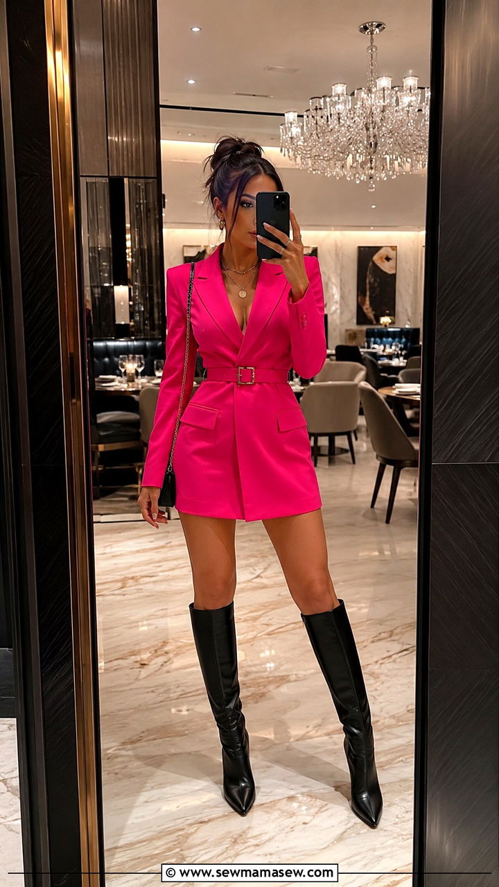 Blazer Dress With Knee High Boots - 25 birthday outfits inspo