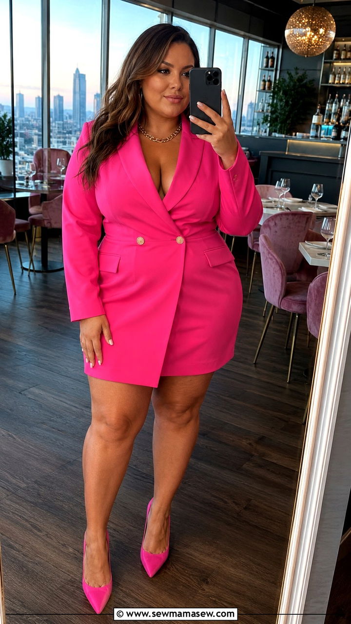 Blazer Dress With Pointed Toe Pumps - 25 Birthday dinner outfit ideas plus size