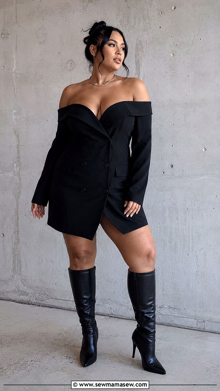 Blazer Dress and Knee High Boots Photoshoot Look - 25 Photoshoot outfits for curvy women