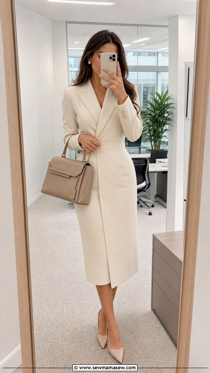 Blazer Dress and Pointed Toe Flats - 30 Modest outfit ideas clean girl