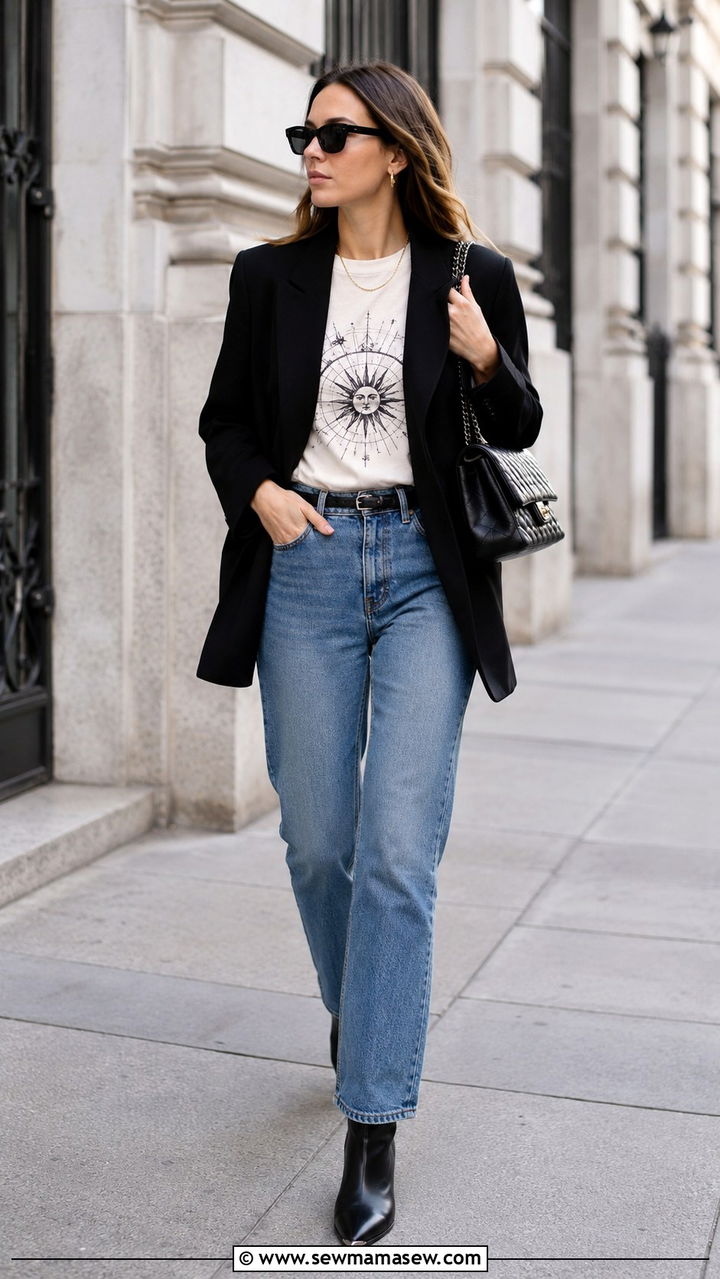 Blazer Over Graphic Tee Outfit - 30 Layering outfit ideas