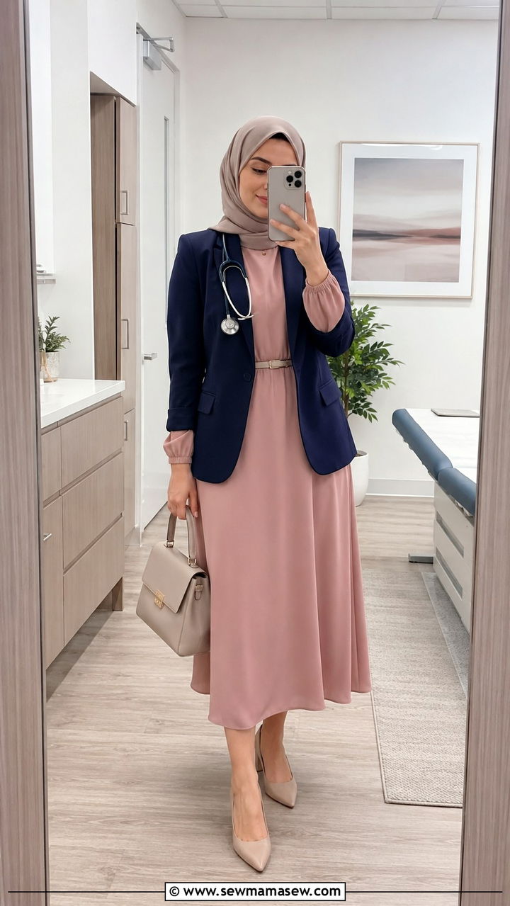 Blazer Over Midi Dress - 20 Modest outfit ideas for doctor