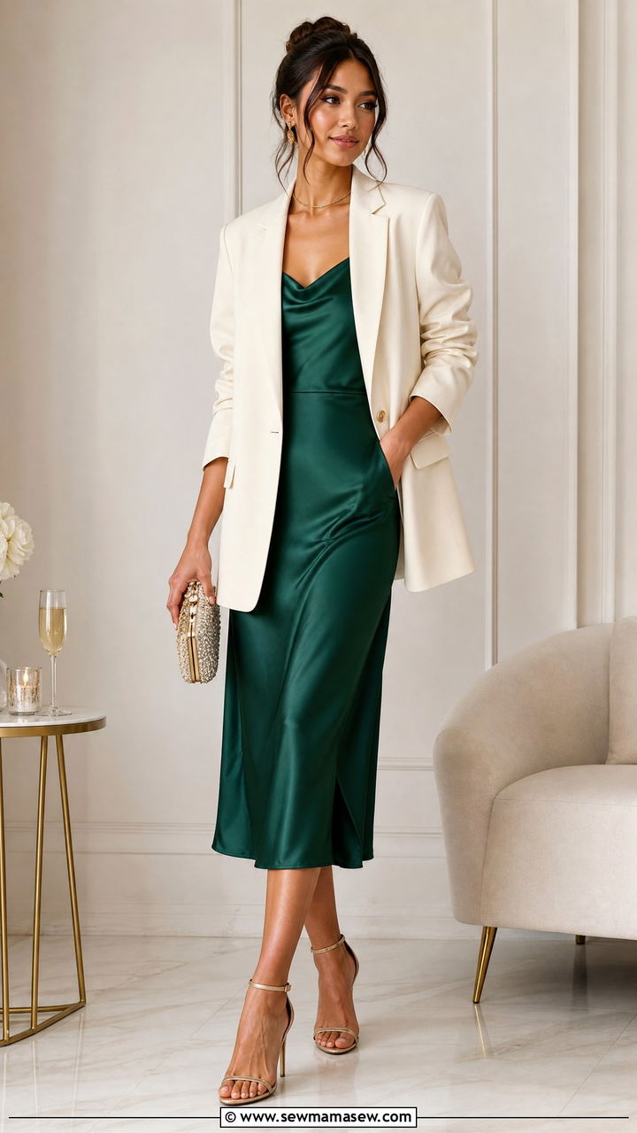 Blazer Over Slip Dress With Strappy Heels - 35 jacket outfits