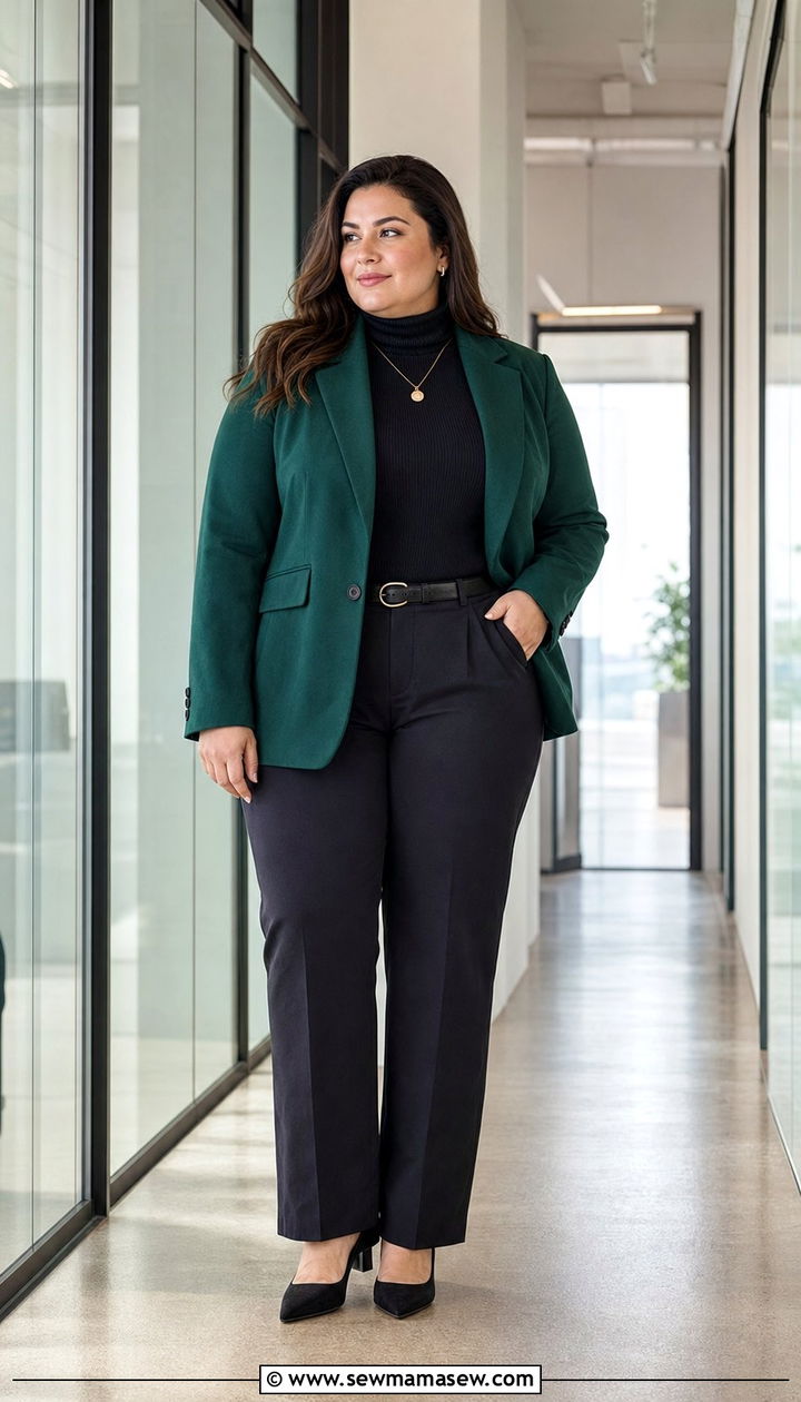 Blazer Over Turtleneck With Straight Pants Outfit - 35 Business casual outfits for curvy women