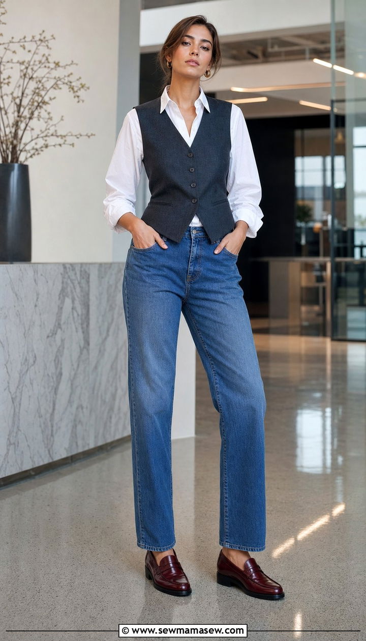 Blazer Vest With Straight Leg Jeans And Penny Loafers - 25 Straight leg jeans outfit ideas with loafers