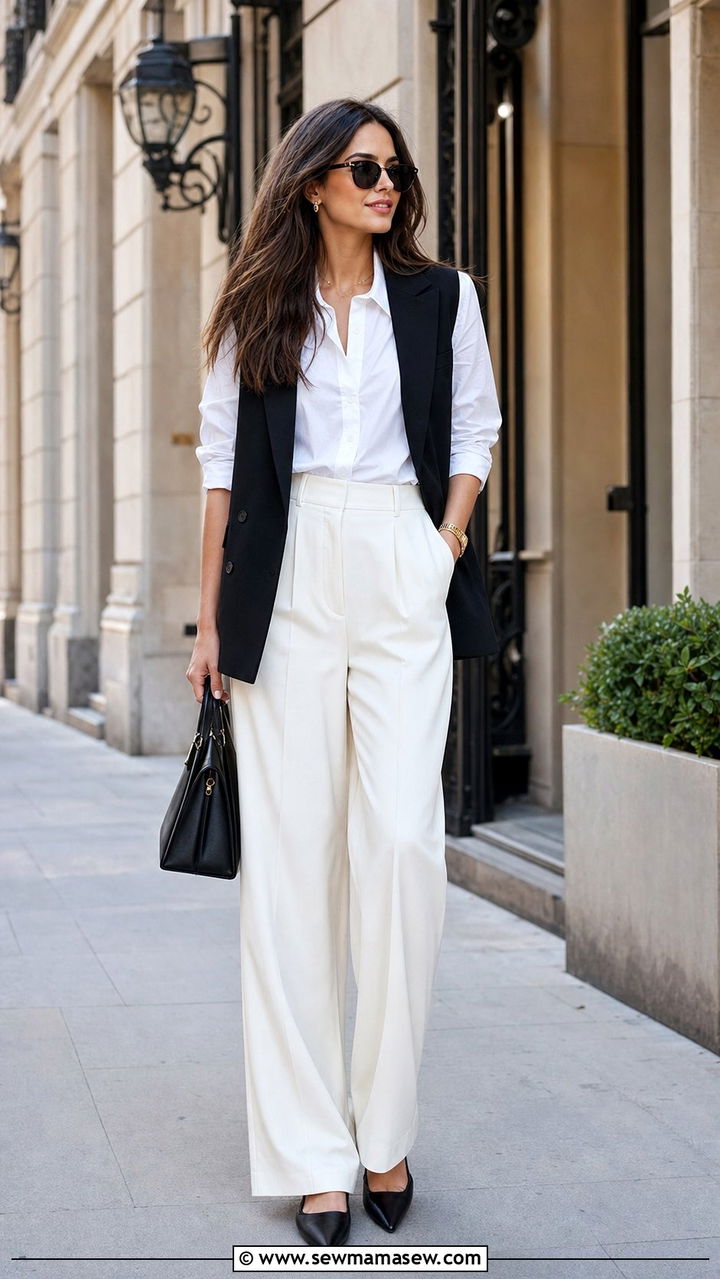 Blazer Vest With Wide Leg Pants Outfit - 35 blazer outfits aesthetic