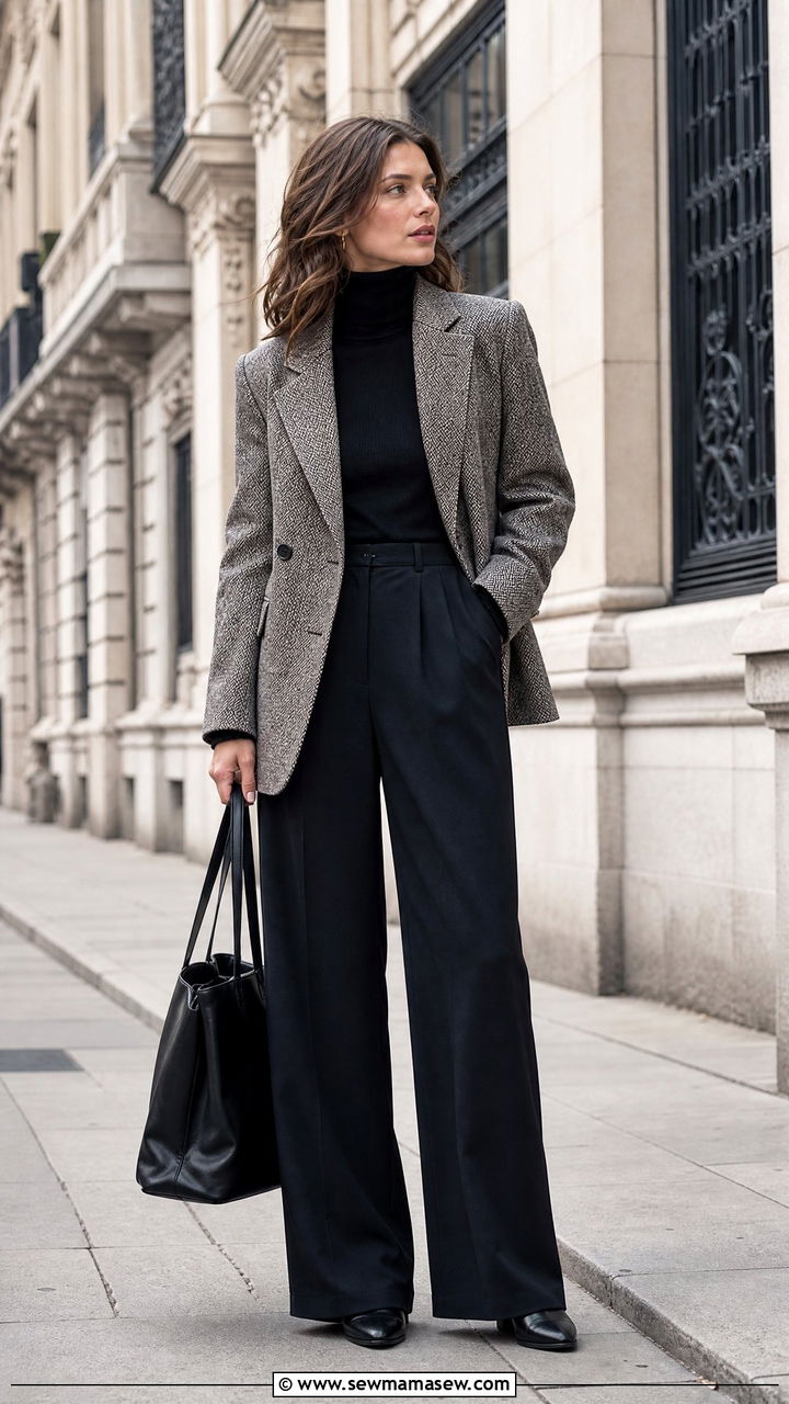 Blazer With A Turtleneck And Wide Leg Trousers - 35 How to style a blazer