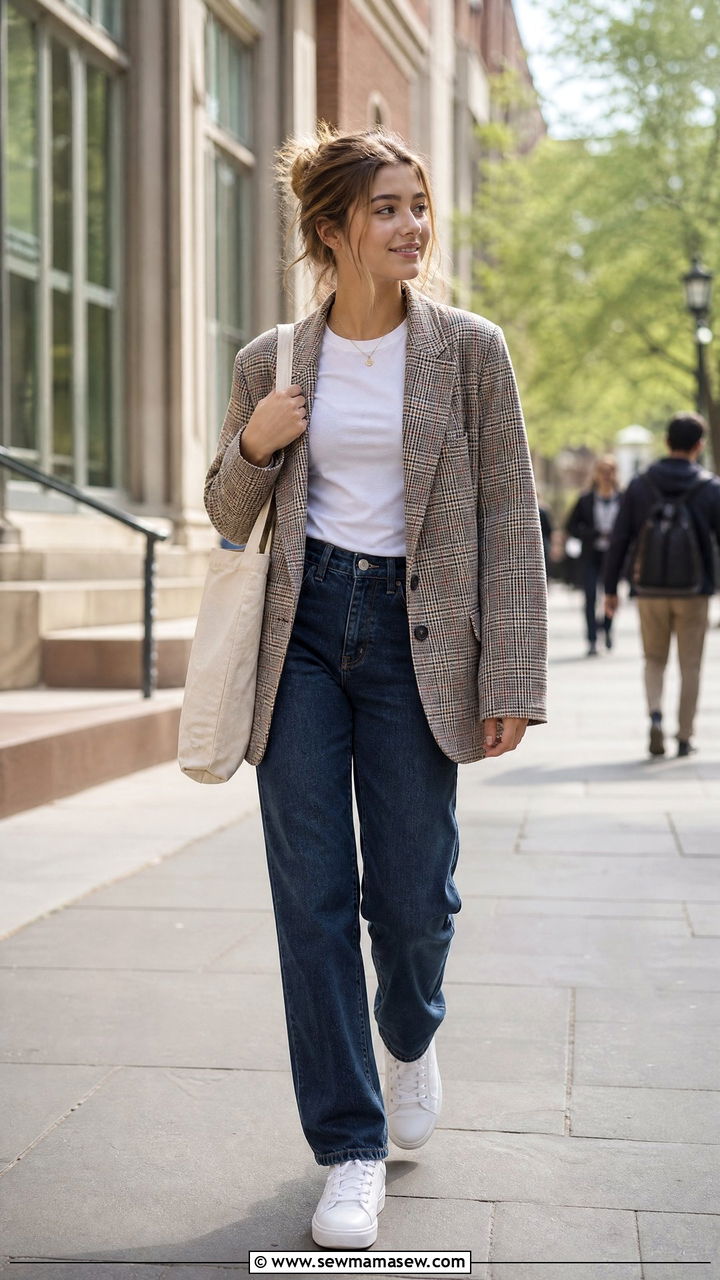 Blazer With Basic Tee And Straight Pants - 25 Preppy outfit ideas for teens