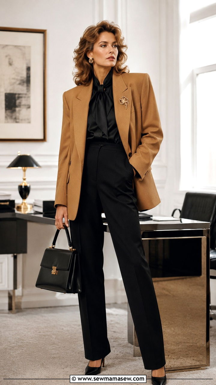Blazer With Brooch And Silk Scarf Outfit - 25 80s outfit ideas 2026