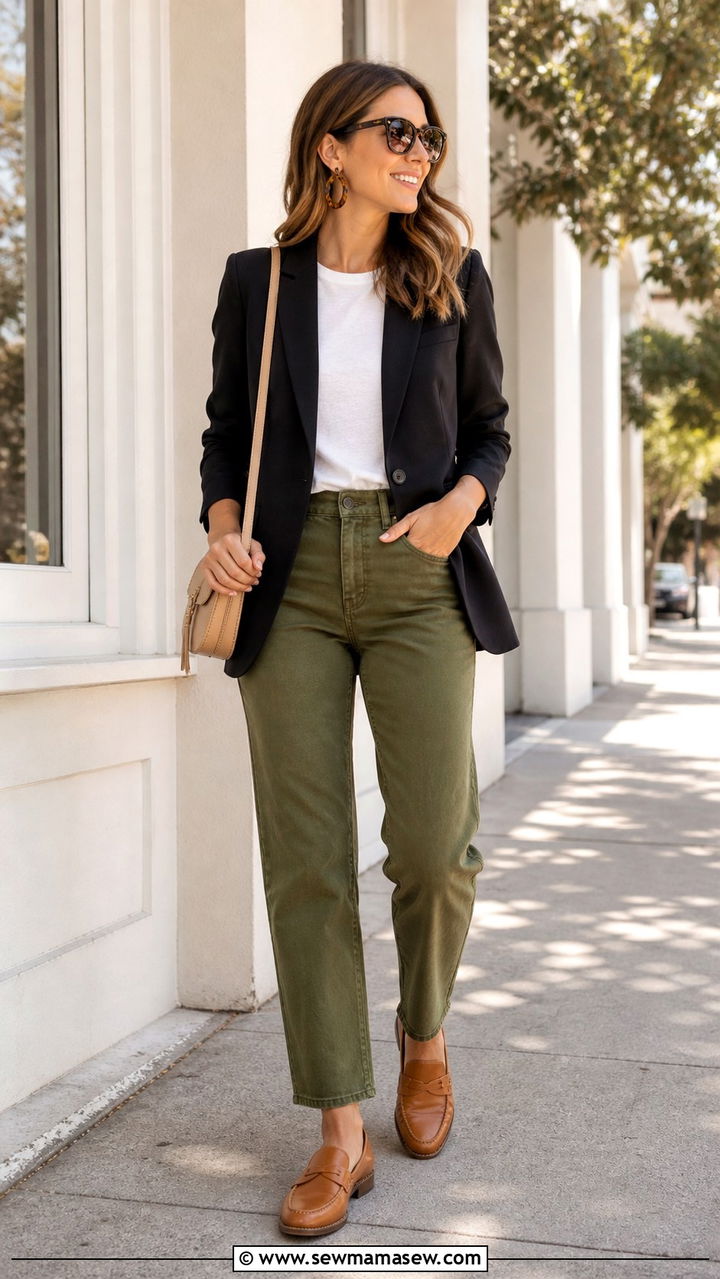 Blazer With Colored Denim And Neutral Accessories - 40 blazer outfits