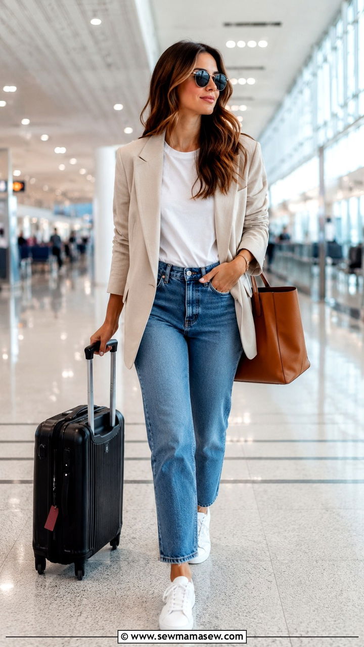 Blazer With Jeans And Sneakers Travel Outfit - 20 How to style a blazer for travel
