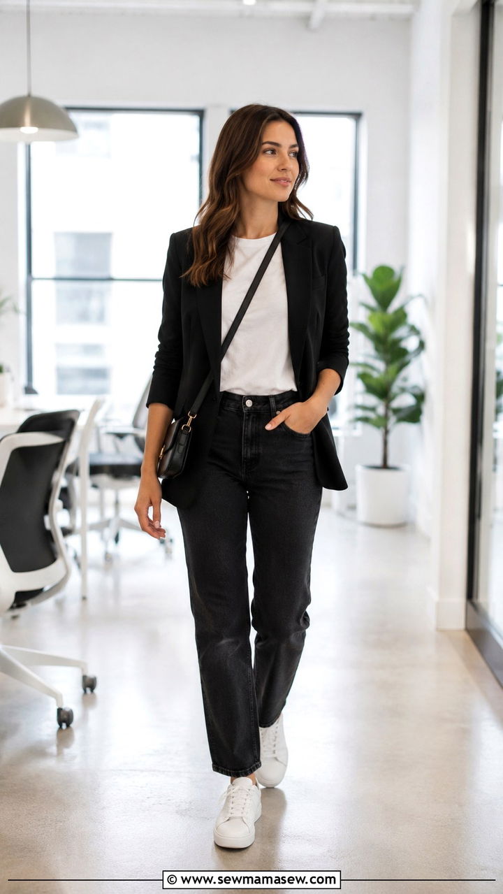 Blazer With Jeans and White Sneakers Outfit - 25 Work outfits for startup