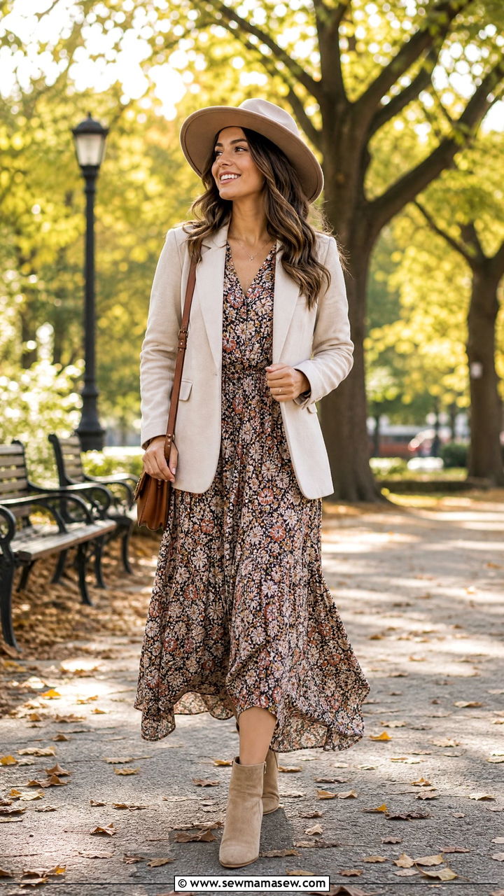 Blazer With Maxi Dress And Ankle Boots For Fall - 30 Maxi dress outfit ideas with a blazer