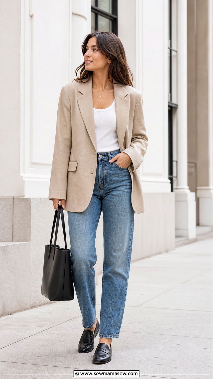 Blazer With Relaxed Jeans And Loafers - 25 casual cute outfits