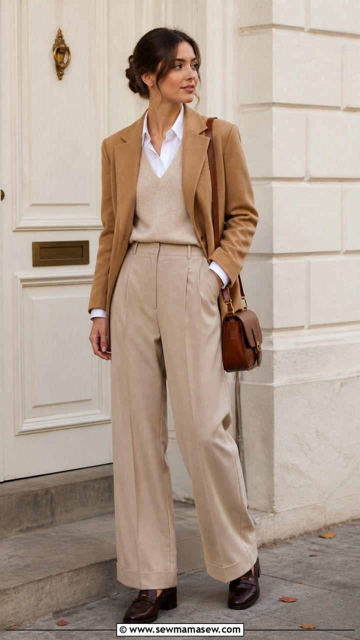 Blazer With Sweater Vest And Wide Leg Trousers - 40 blazer outfits