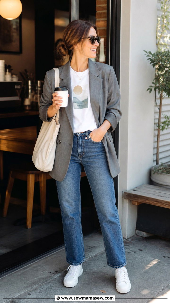 Blazer With T Shirt And Jeans Outfit - 40 blazer outfits ideas