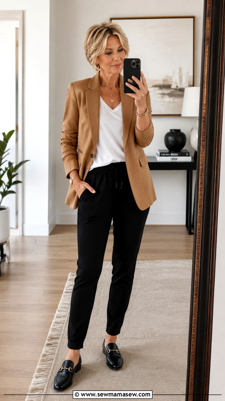 Blazer With Tailored Joggers Over 50 - 30 Outfit ideas for women over 50 sporty chic