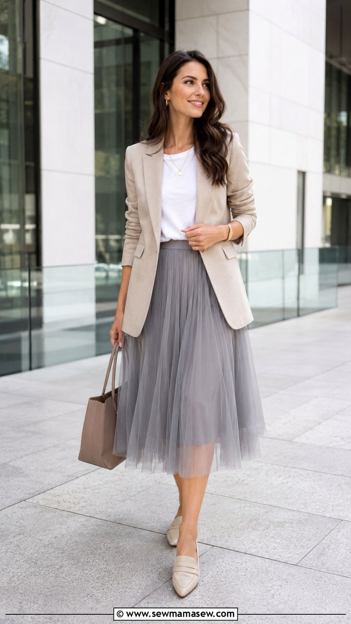 Blazer With Tulle Skirt And Tee Outfit - 20 Tulle skirt outfit ideas with a tee