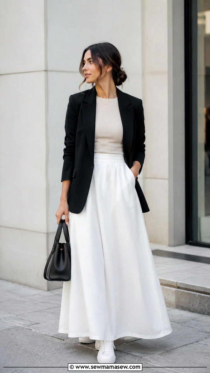 Blazer With White Maxi Skirt - 30 Modest outfit ideas with long skirt