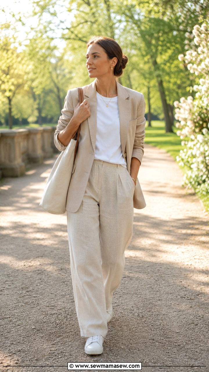 Blazer With White Tee And Linen Pants - 30 Old money outfit ideas spring 2026