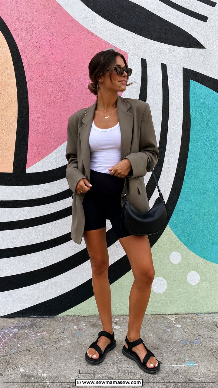 Blazer and Biker Shorts Miami Brunch Outfit - 35 Miami brunch outfit ideas