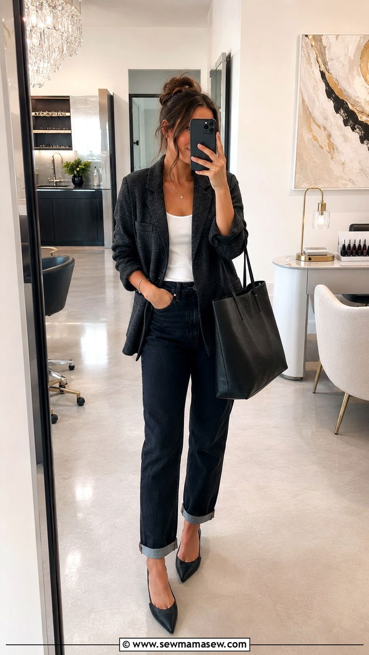 Blazer and Dark Jeans Nail Tech Outfit - 25 Nail tech outfit ideas