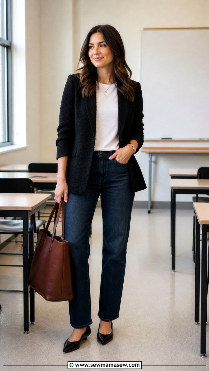 Blazer and Dark Jeans Teacher Outfit - 40 Teacher outfit ideas