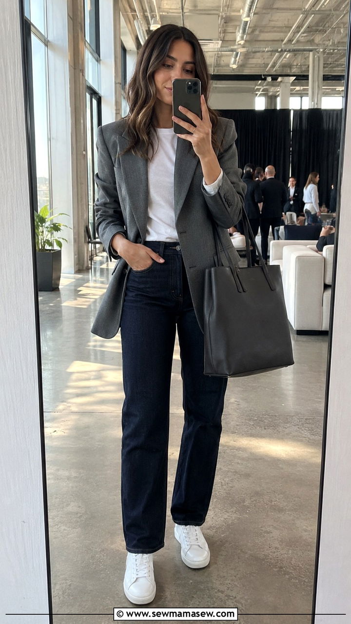 Blazer and Dark Jeans for Casual Summit - 20 Summit outfit ideas for women
