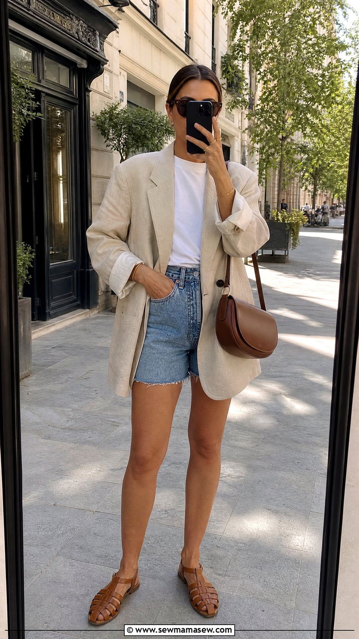 Blazer and Denim Shorts Outfit - 25 casual Europe travel outfits