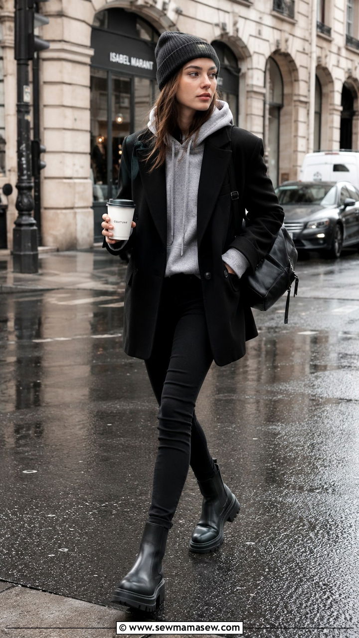 Blazer and Hoodie Street Mix - 30 Rainy vacation outfit ideas