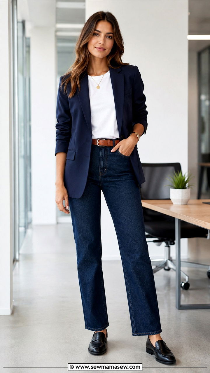 Blazer and Straight Leg Jeans Office Outfit - 30 Office outfits with jeans