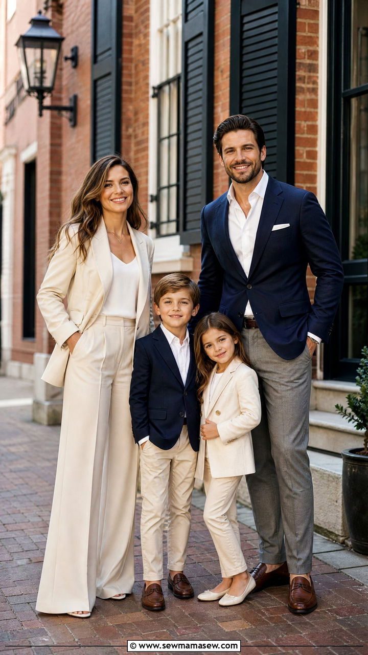 Blazer and Tailored Trouser Coordinated Family Photo Look - 30 summer family photoshoot outfit ideas