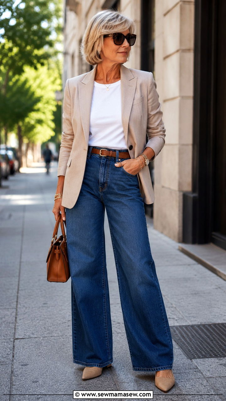 Blazer and Wide Leg Jeans Outfit - 30 Trendy outfit ideas for women over 50