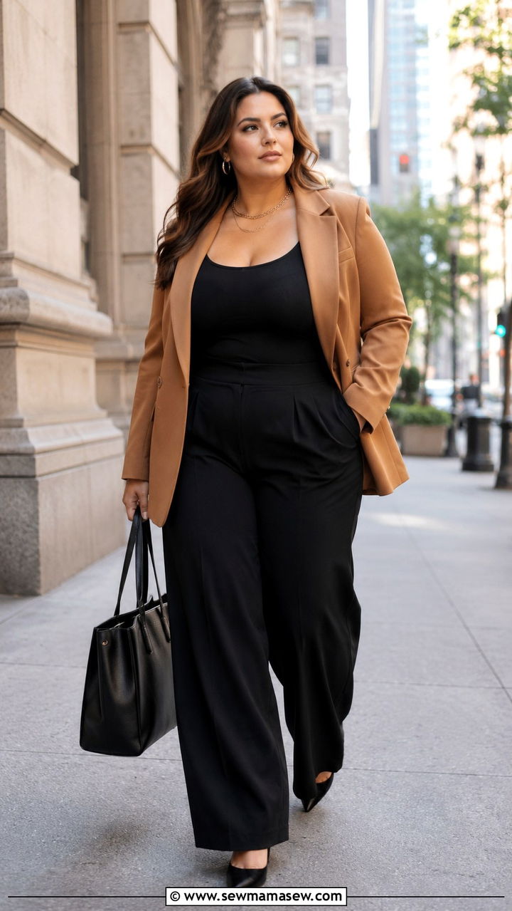 Blazer and Wide Leg Pants Work Outfit - 30 Plus size outfit ideas with wide leg pants