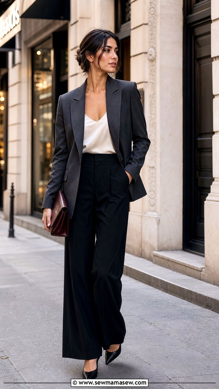 Blazer and Wide Leg Trousers Dinner Outfit - 25 dinner outfits 2026