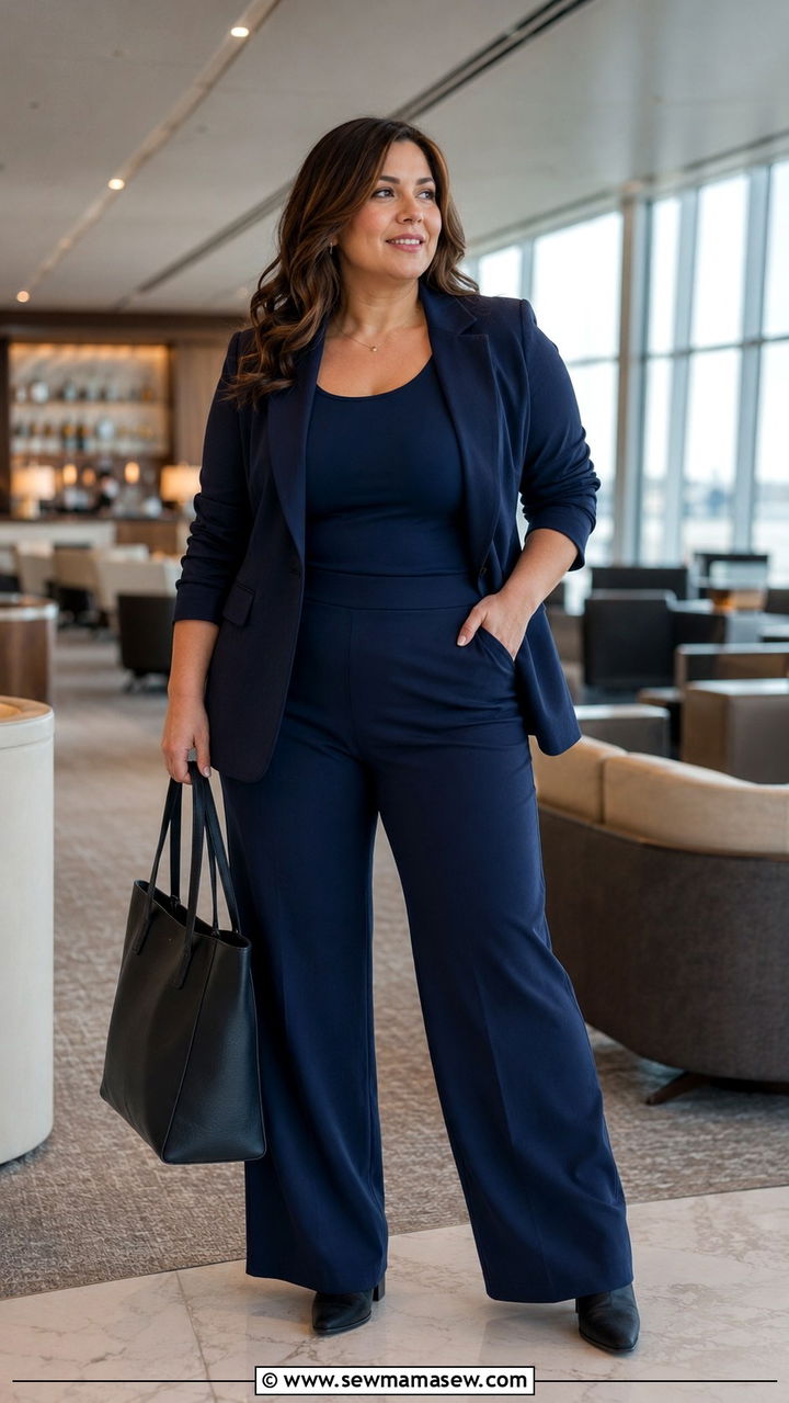 Blazer and Wide Leg Trousers Travel Outfit Curvy - 25 Travel outfit ideas curvy women