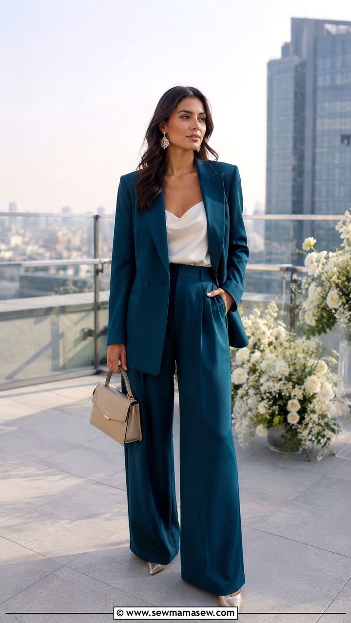 Blazer and Wide Leg Trousers Wedding Guest Look - 25 Wedding guest outfit ideas for sister of the bride