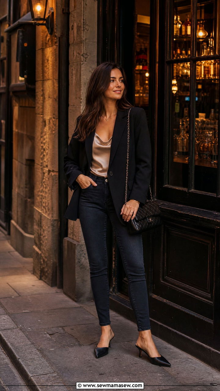 Blazer and dark wash jeans night - 30 Edinburgh outfit ideas