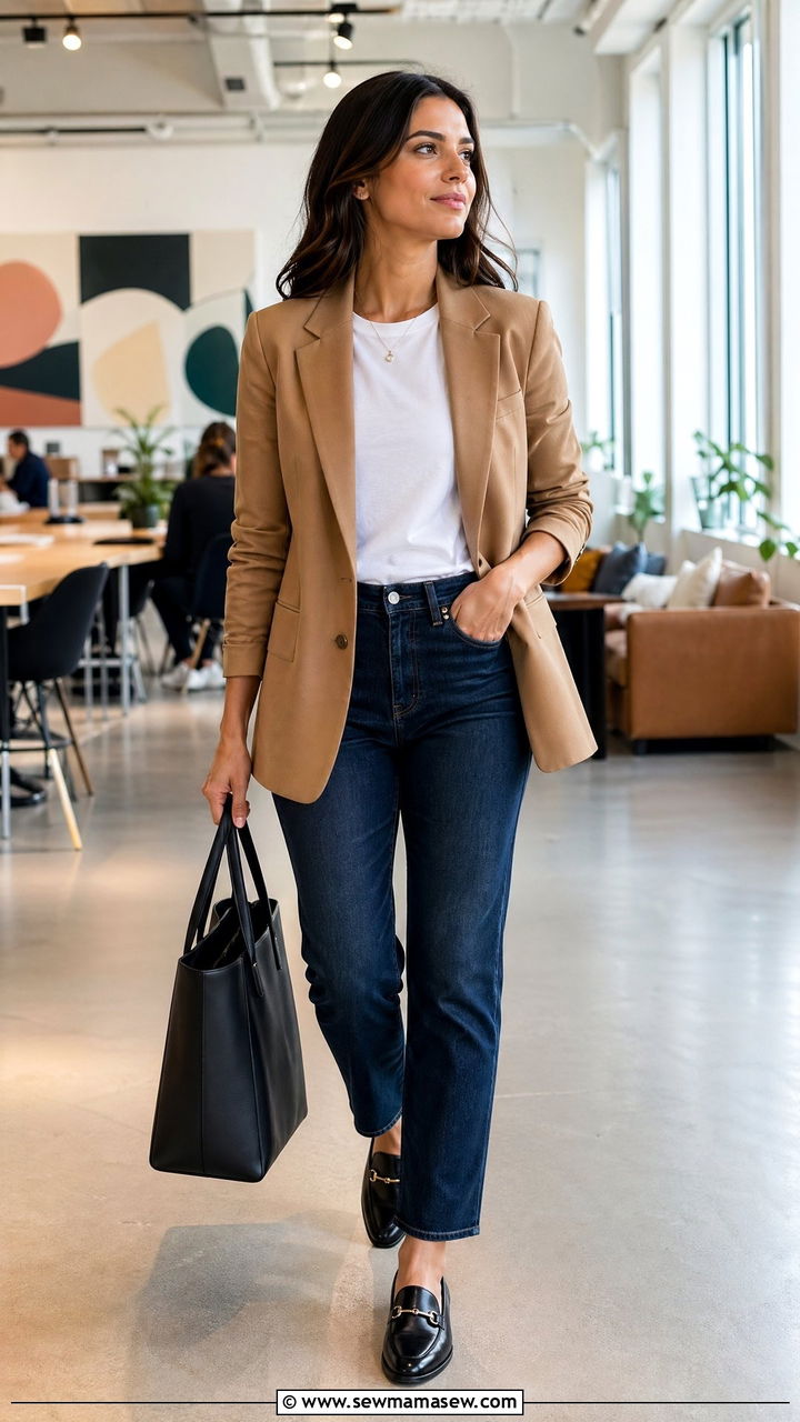 Blazer and dark wash jeans outfit - 35 Conference outfit ideas for women