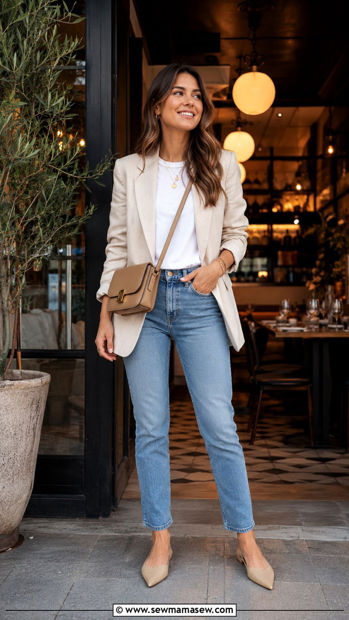 Blazer and jeans outfit for smart casual reunion - 30 Spring outfits for family reunion