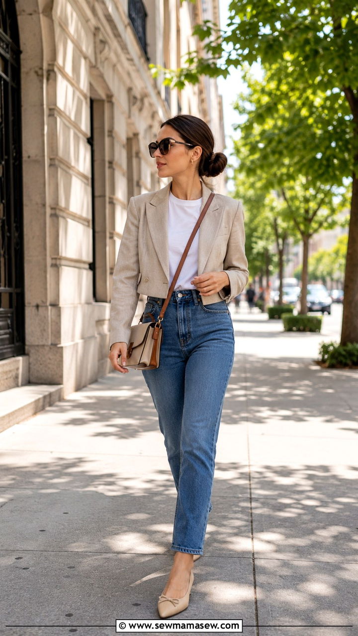 Blazer and jeans travel outfit for petite women - 25 Petite travel capsule wardrobe