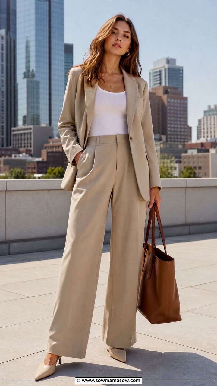 Blazer and matching wide leg trousers - 25 Brunch outfit ideas with matching set