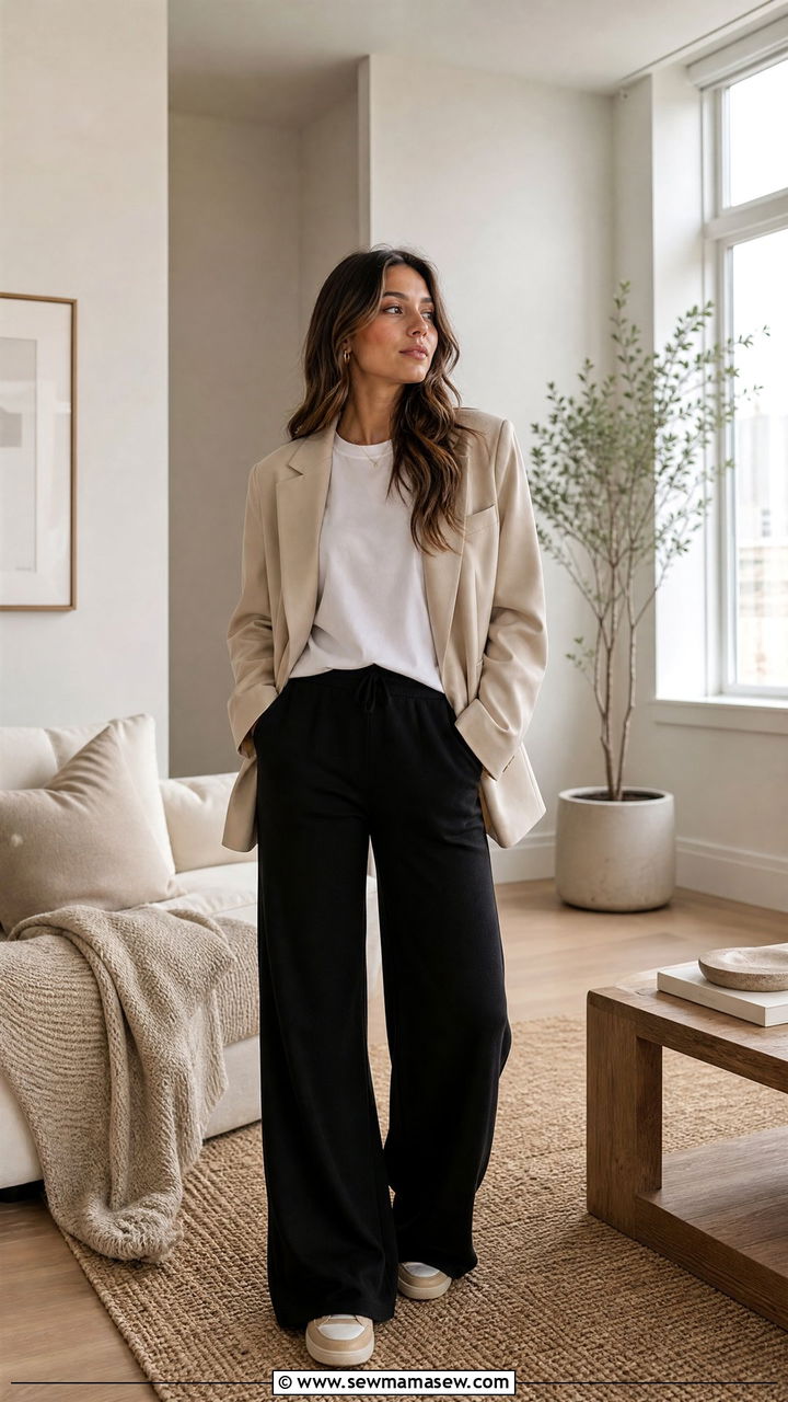 Blazer and t shirt work from home outfit - 35 Loungewear outfit ideas for work from home