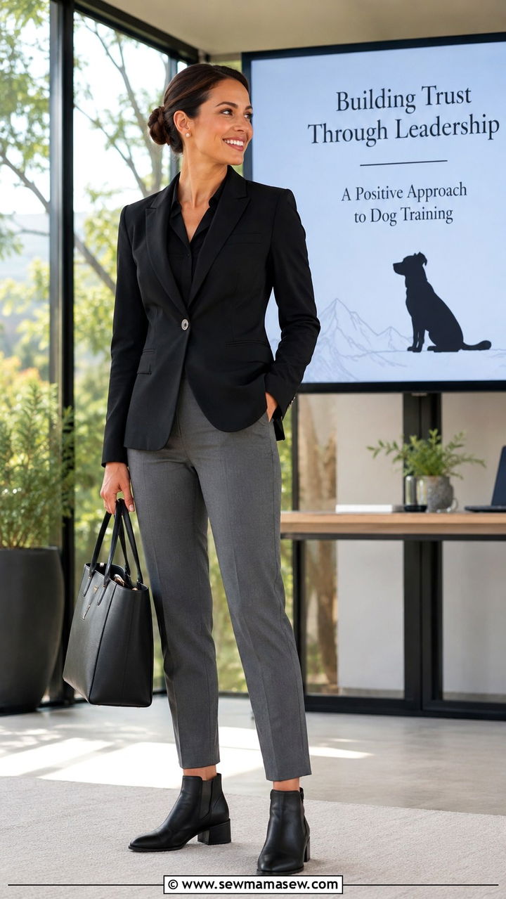 Blazer and tailored ankle pants polished dog trainer presentation outfit - 30 Dog trainer outfit ideas